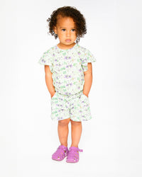 Jersey Shorts Green Printed Flowers - H30E26_3H048