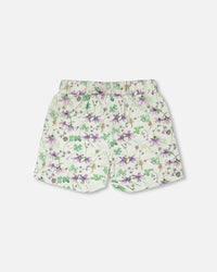 Jersey Shorts Green Printed Flowers - H30E26_3H048