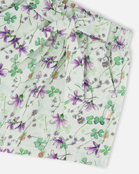 Jersey Shorts Green Printed Flowers - H30E26_3H048