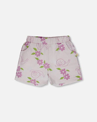 French Terry Shorts Lilac Snails Print - H30E27_3H109