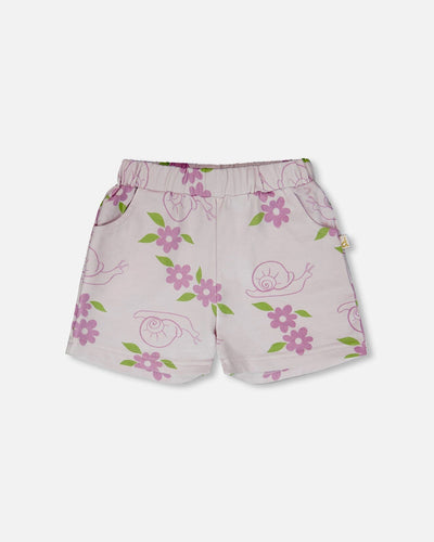 French Terry Shorts Lilac Snails Print - H30E27_3H109