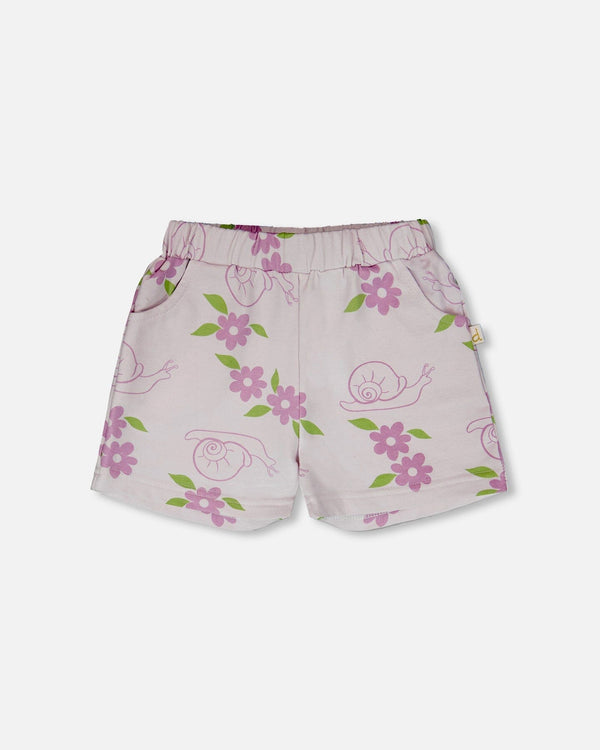 French Terry Shorts Lilac Snails Print - H30E27_3H109