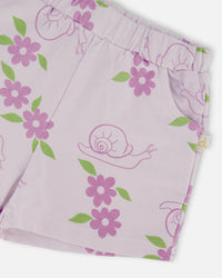 French Terry Shorts Lilac Snails Print - H30E27_3H109