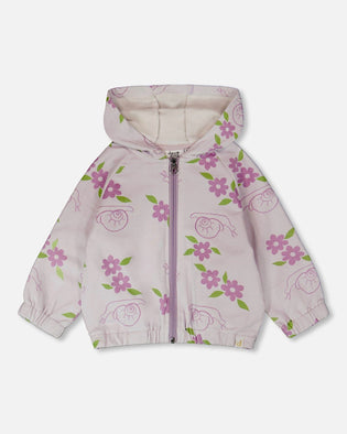 French Terry Hooded Cardigan Lilac Snails Print - H30E30_3H109