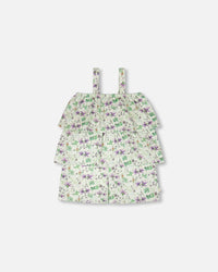 Jersey Romper With Tiers Green Printed Flowers - H30E40_3H048