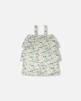 Jersey Romper With Tiers Green Printed Flowers - H30E40_3H048