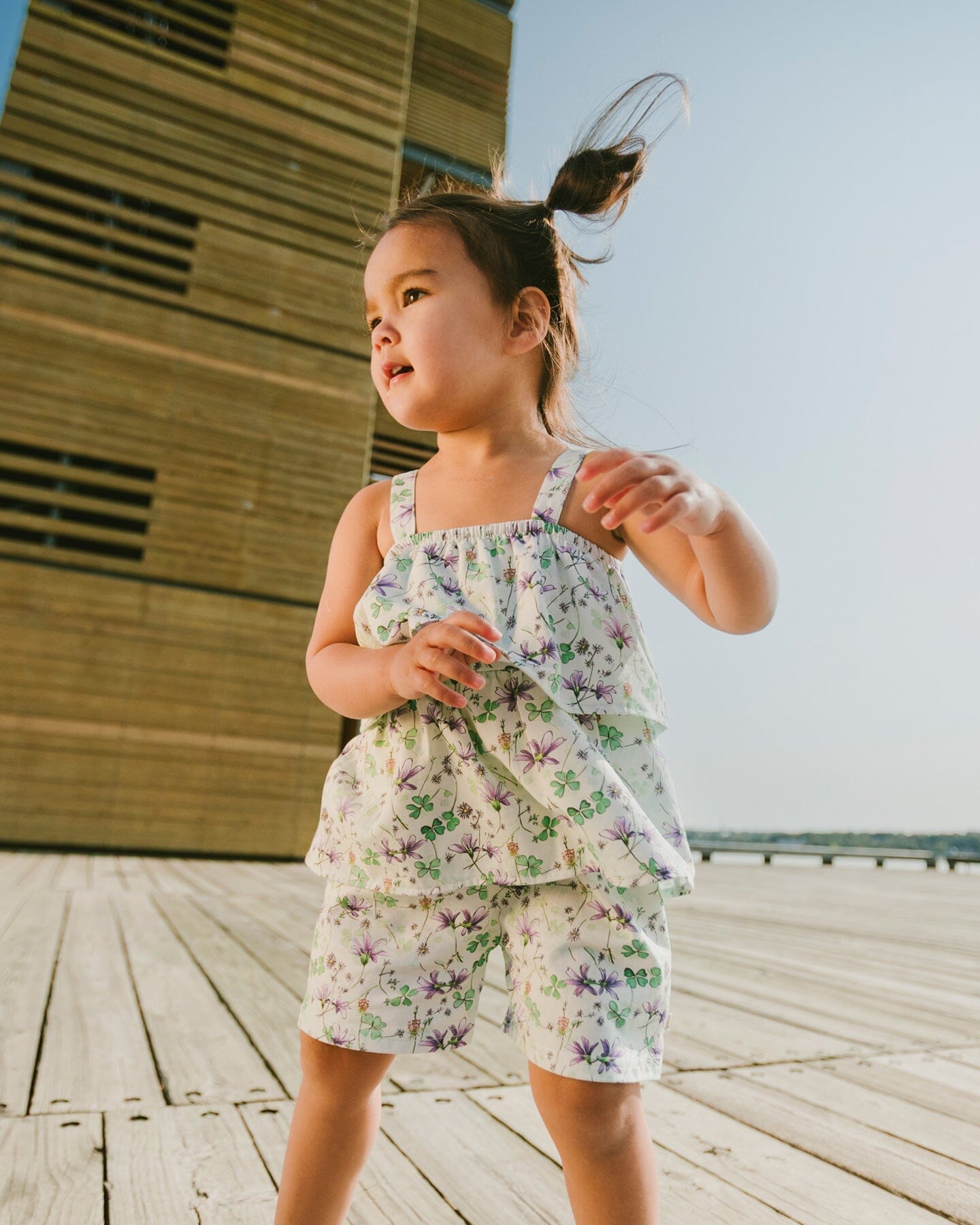 Jersey Romper With Tiers Green Printed Flowers - H30E40_3H048