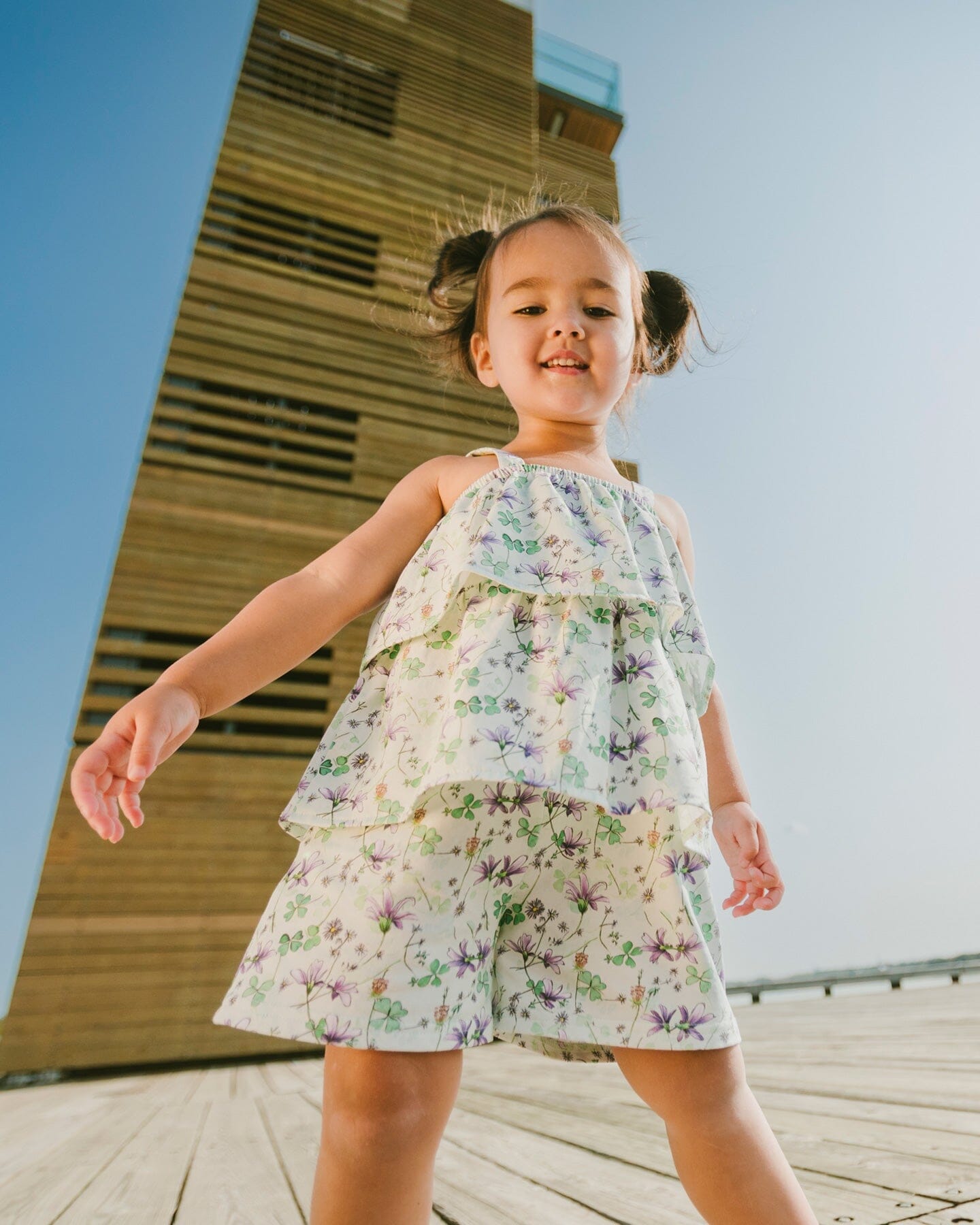 Jersey Romper With Tiers Green Printed Flowers - H30E40_3H048