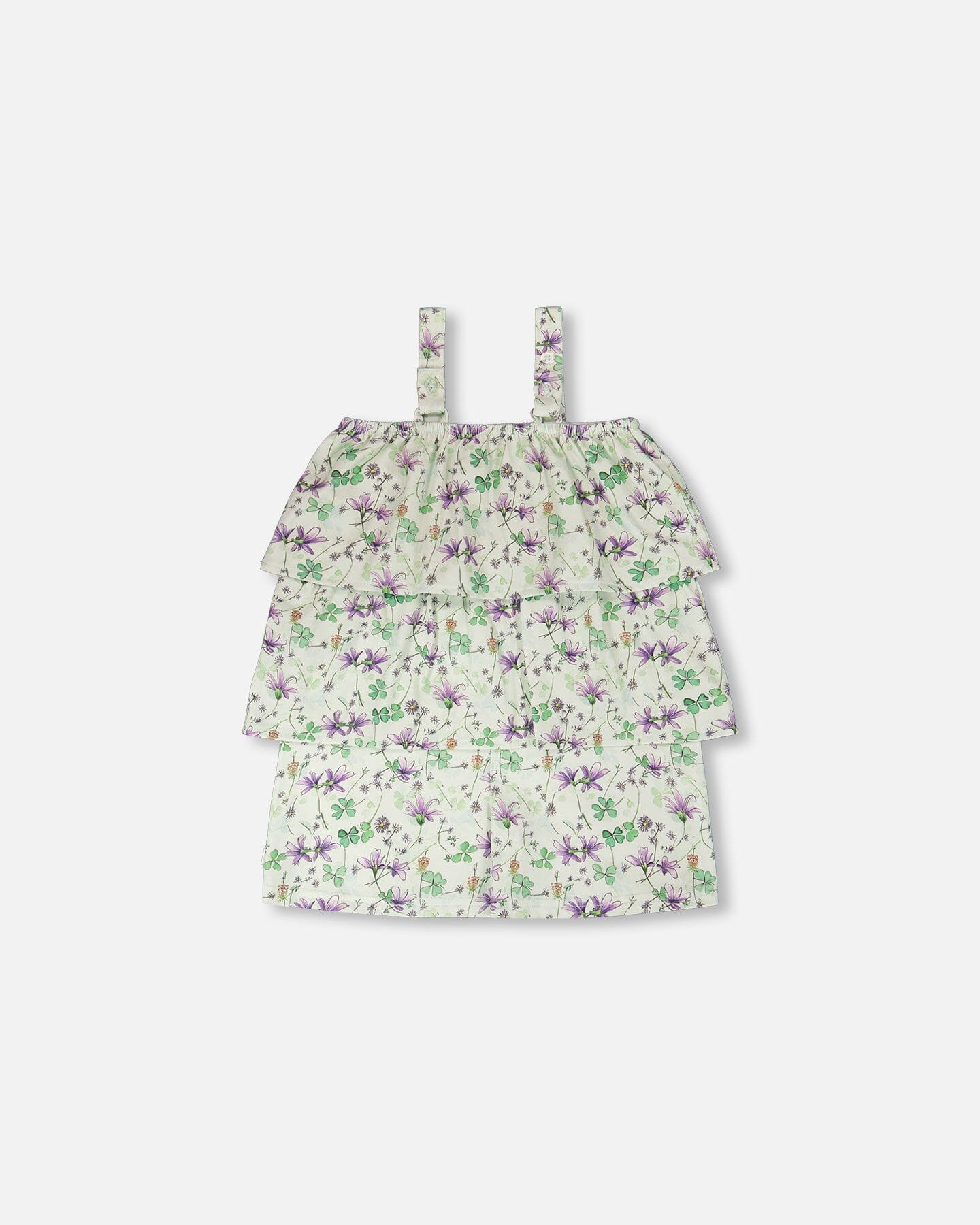 Jersey Romper With Tiers Green Printed Flowers - H30E40_3H048