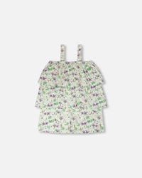 Jersey Romper With Tiers Green Printed Flowers - H30E40_3H048