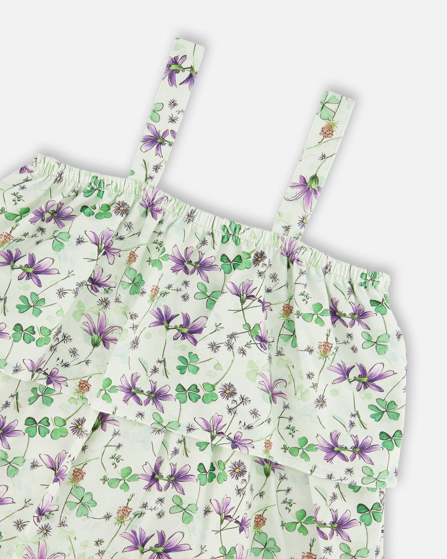 Jersey Romper With Tiers Green Printed Flowers - H30E40_3H048
