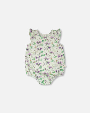 Jersey Romper Green Printed Flowers - H30E41_3H048
