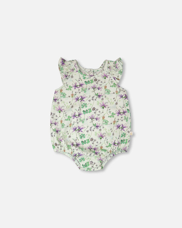 Jersey Romper Green Printed Flowers - H30E41_3H048