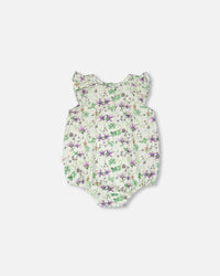 Jersey Romper Green Printed Flowers - H30E41_3H048