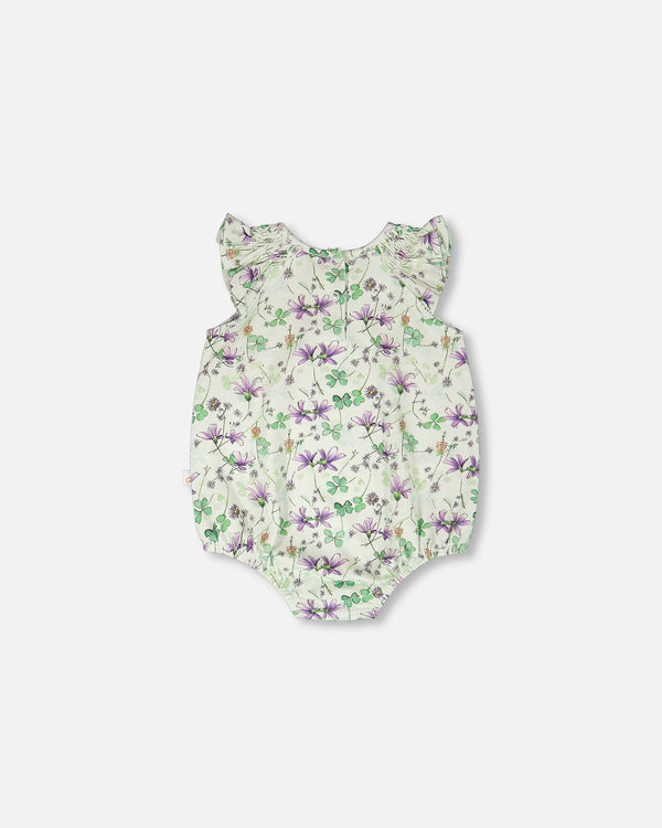 Jersey Romper Green Printed Flowers - H30E41_3H048
