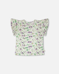 Jersey T-Shirt Green Printed Flowers - H30E70_3H048