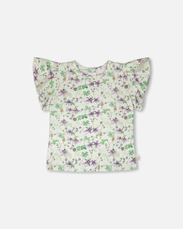 Jersey T-Shirt Green Printed Flowers - H30E70_3H048
