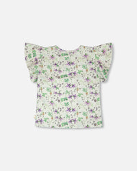 Jersey T-Shirt Green Printed Flowers - H30E70_3H048