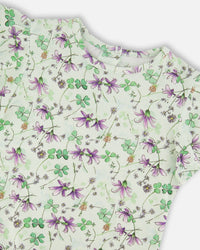 Jersey T-Shirt Green Printed Flowers - H30E70_3H048