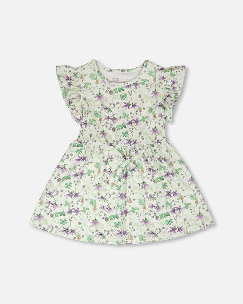 Jersey Dress Green Printed Flowers - H30E87_3H048