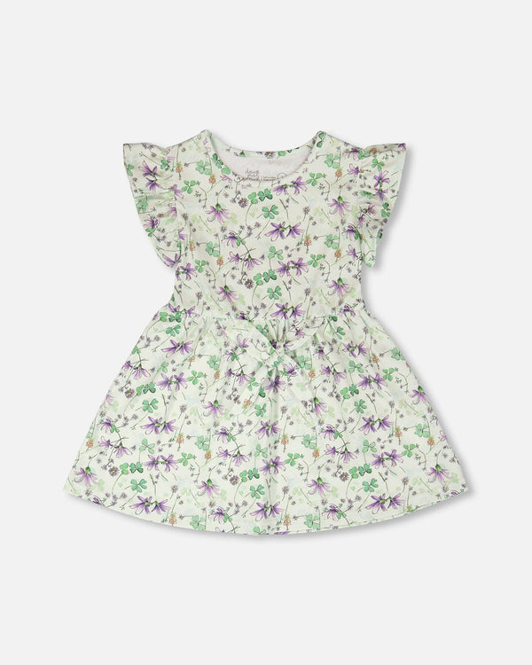 Jersey Dress Green Printed Flowers - H30E87_3H048