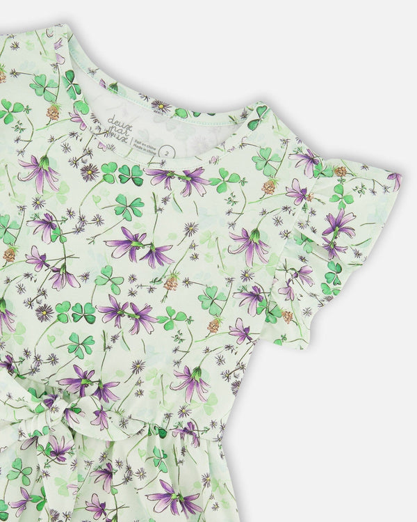 Jersey Dress Green Printed Flowers - H30E87_3H048
