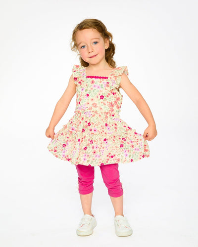 Tunic And Organic Cotton Capri Set Off White Printed Flowers And Pink - H30F11_3H050