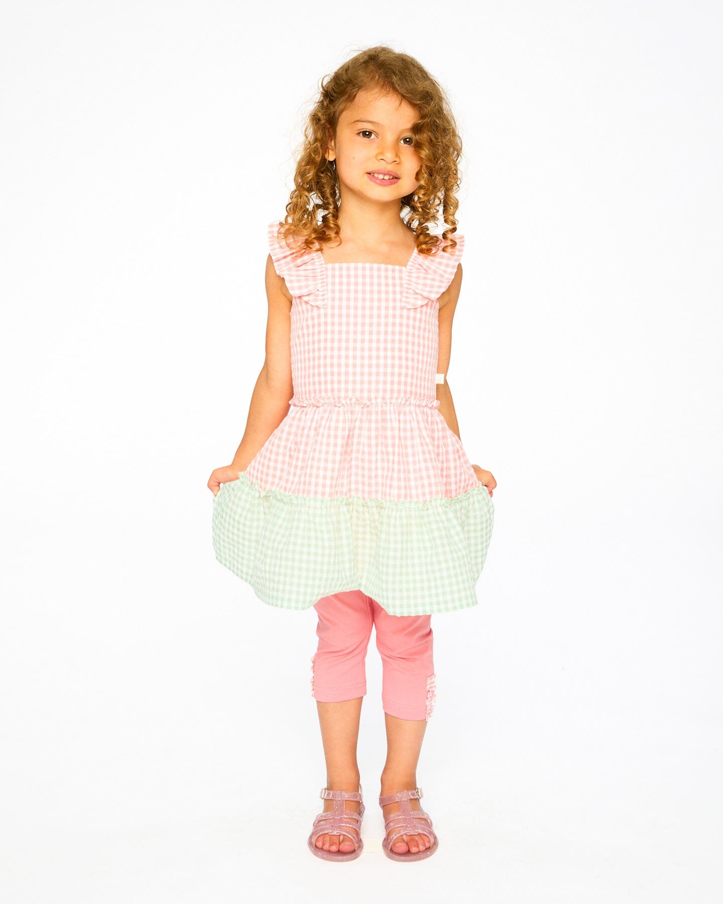 Tunic And Organic Cotton Capri Set Coral Gingham And Coral - H30F11_3H107