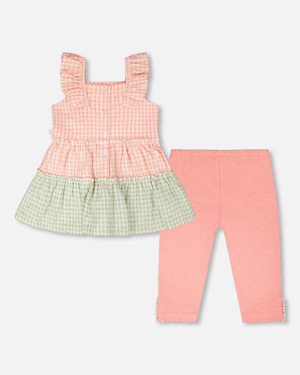 Tunic And Organic Cotton Capri Set Coral Gingham And Coral - H30F11_3H107