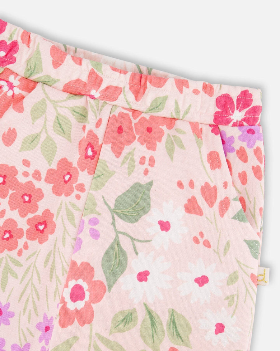 French Terry Pants Pink Printed Flowers - H30F20_3H216