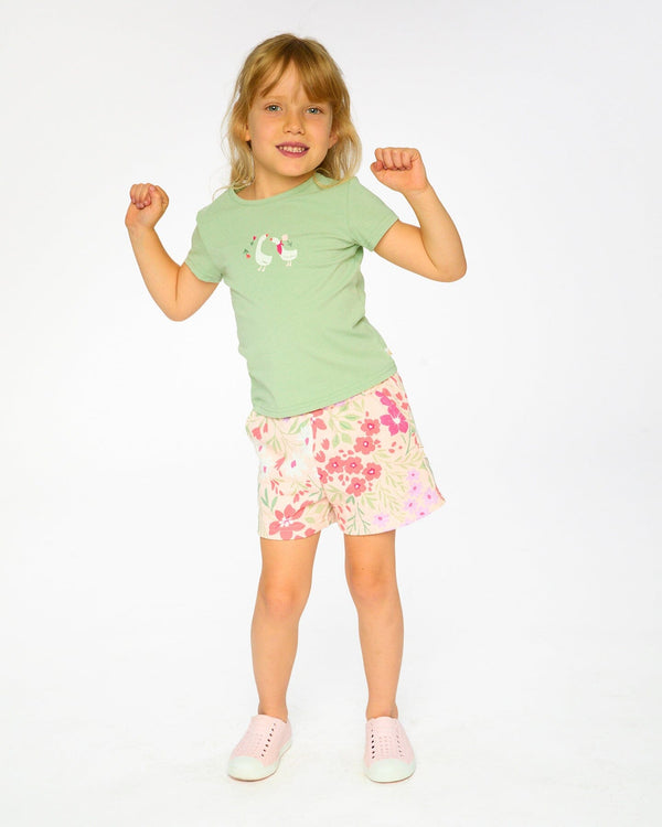 French Terry Shorts Pink Printed Flowers - H30F26_3H216