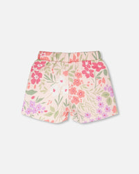 French Terry Shorts Pink Printed Flowers - H30F26_3H216