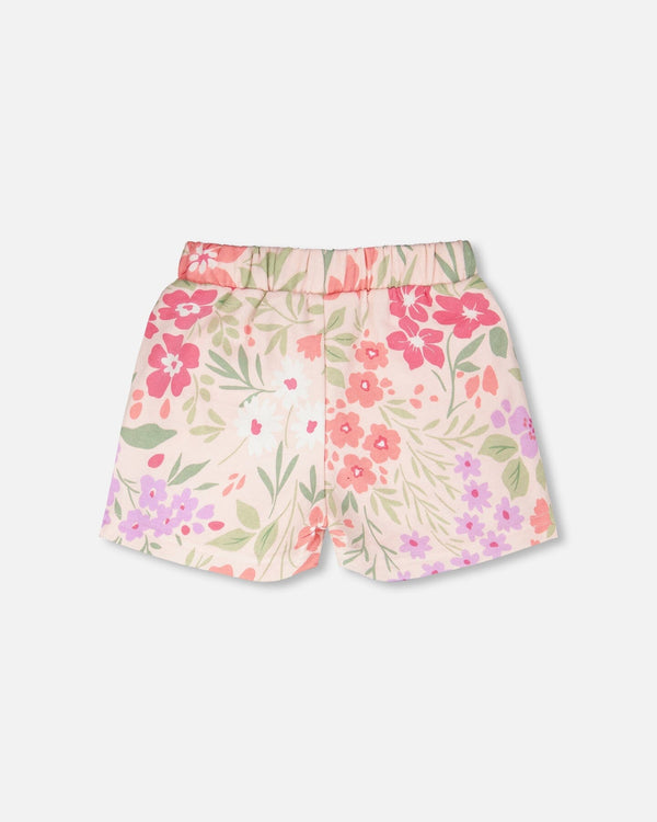 French Terry Shorts Pink Printed Flowers - H30F26_3H216
