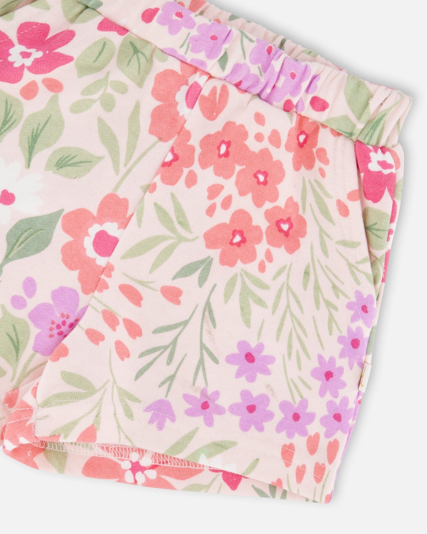 French Terry Shorts Pink Printed Flowers - Deux par Deux