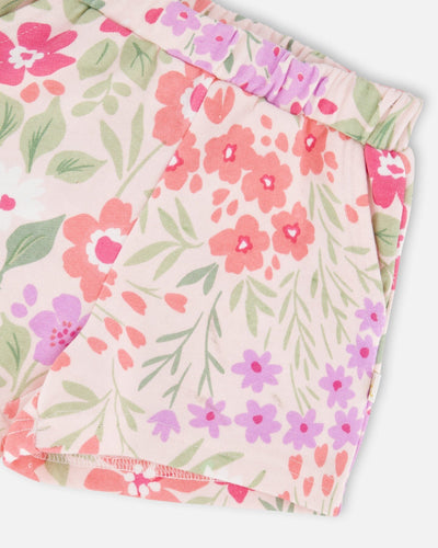 French Terry Shorts Pink Printed Flowers - H30F26_3H216