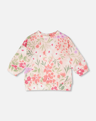French Terry Sweatshirt Pink Printed Flowers - H30F30_3H216