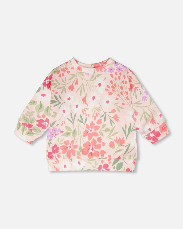 French Terry Sweatshirt Pink Printed Flowers - H30F30_3H216