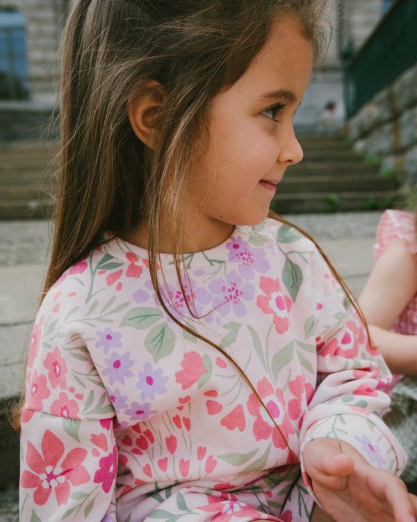 French Terry Sweatshirt Pink Printed Flowers - H30F30_3H216