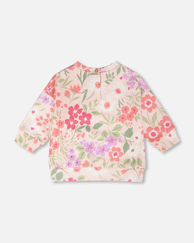 French Terry Sweatshirt Pink Printed Flowers - H30F30_3H216
