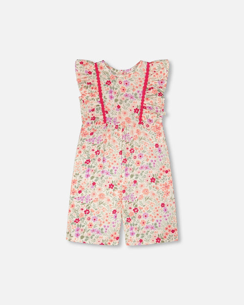 Muslin Jumpsuit Off White Printed Flowers - H30F41_3H050