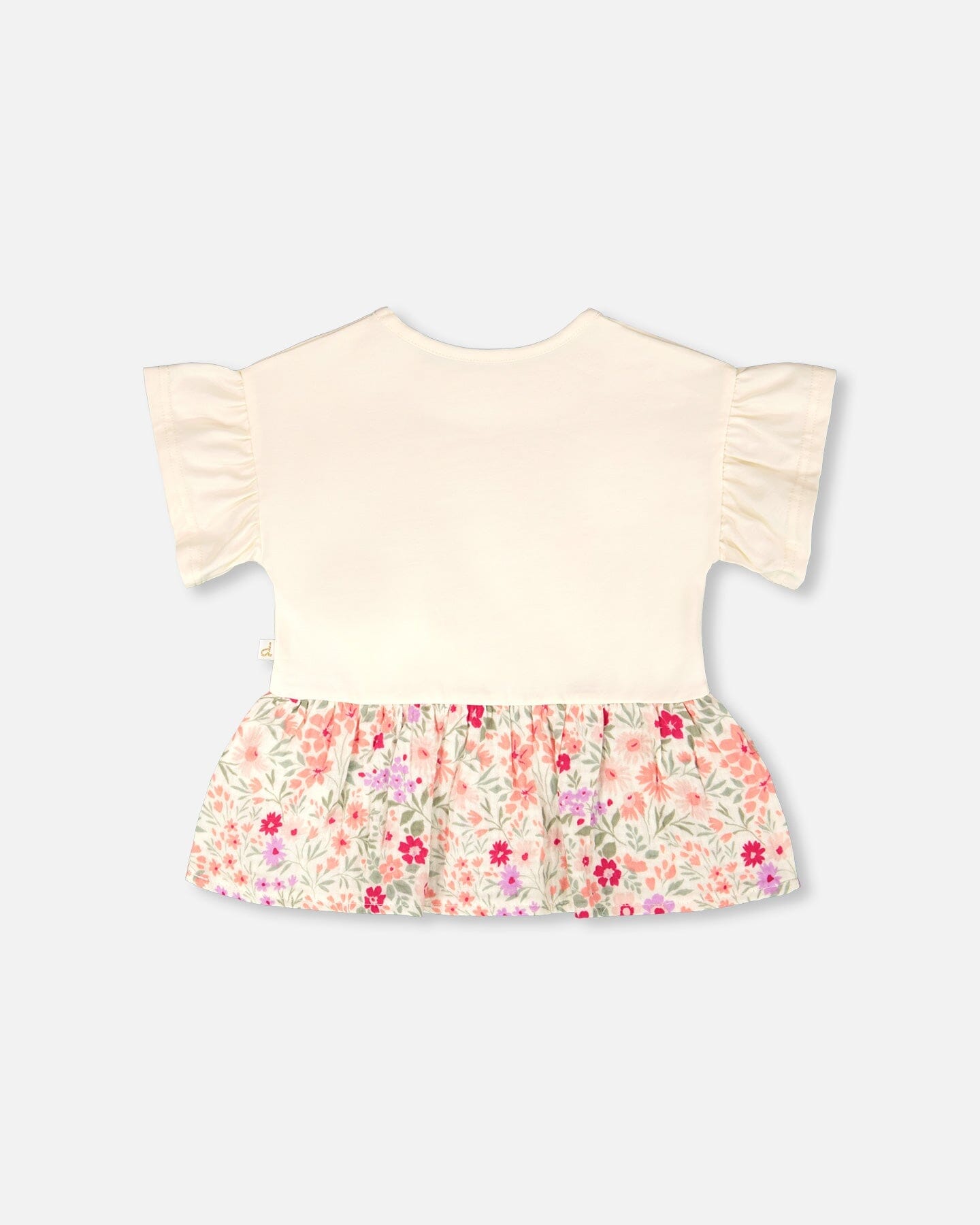 Organic Cotton Bi-Material Tunic Beige Flowers Print - H30F71_01070