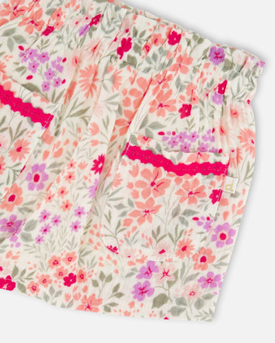 Muslin Skort Off White Printed Flowers - H30F80_3H050