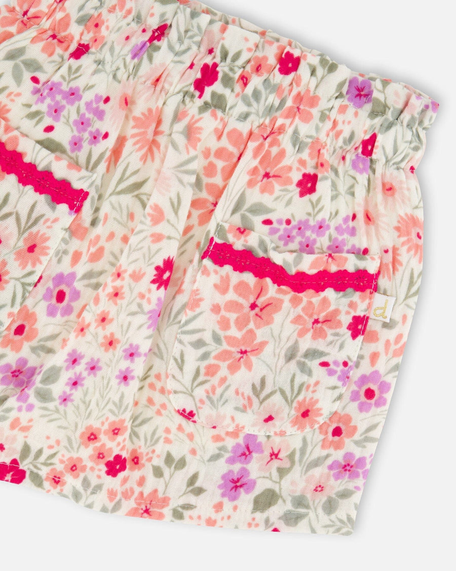 Muslin Skort Off White Printed Flowers - H30F80_3H050