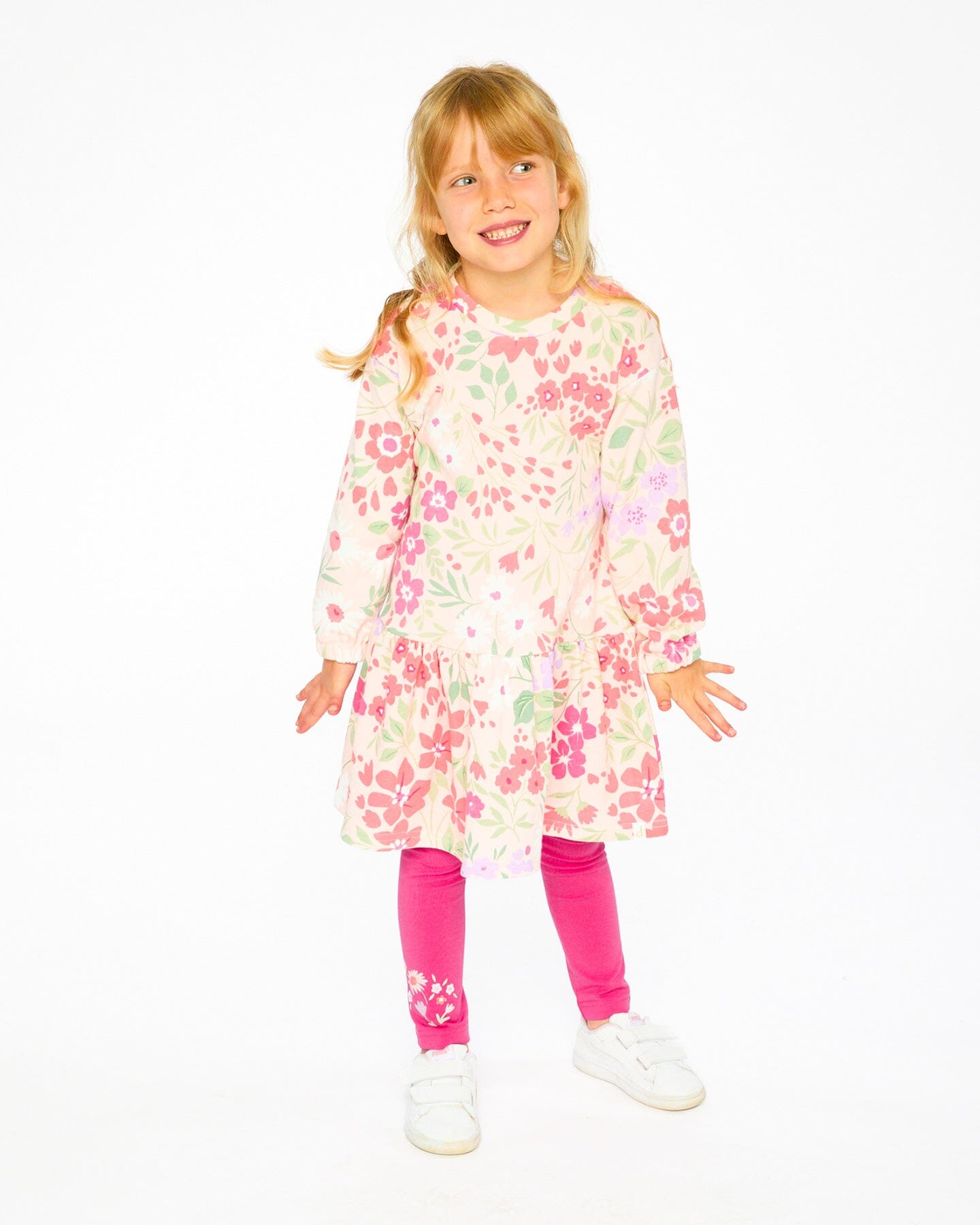 French Terry Dress Pink Printed Flowers - H30F86_3H216