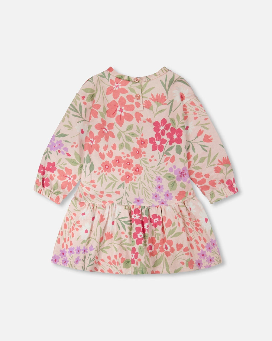 French Terry Dress Pink Printed Flowers - H30F86_3H216