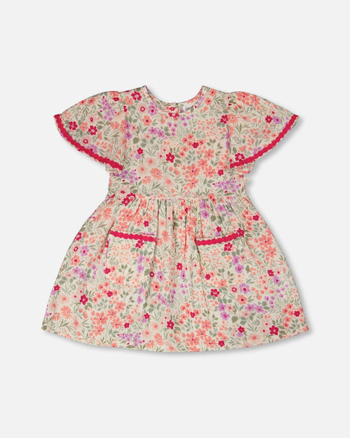 Muslin Dress Off White Printed Flowers - H30F87_3H050
