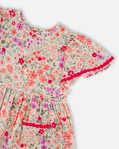 Muslin Dress Off White Printed Flowers - H30F87_3H050