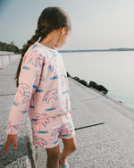 French Terry Shorts Light Pink Palm Print - H30G26_3H112
