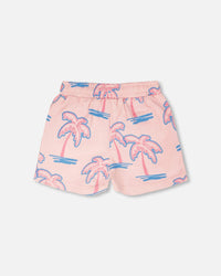 French Terry Shorts Light Pink Palm Print - H30G26_3H112