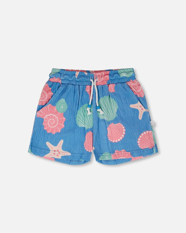 Crinkle Jersey Shorts Blue Shell Print - H30G27_3H111